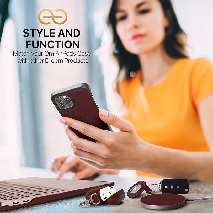 Dreem Om Case Cover with Keychain Clip Compatible with AirPods Pro 2/Pro, Protective One-Piece Hard Shell, Luxury Vegan Leather AirPod Pro Case 2nd/1st Generation with Separate Clip [Coffee]