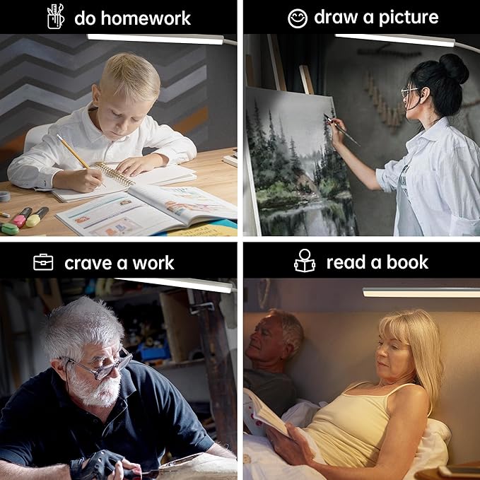 LED Desk Lamp with Clamp, Eye-Protection Clip on Desk Lamp, 5 Modes 10 Brightness Adjustment, 360°Flexible Gooseneck Lamp for Home Office, Lamps with USB Adapter，White