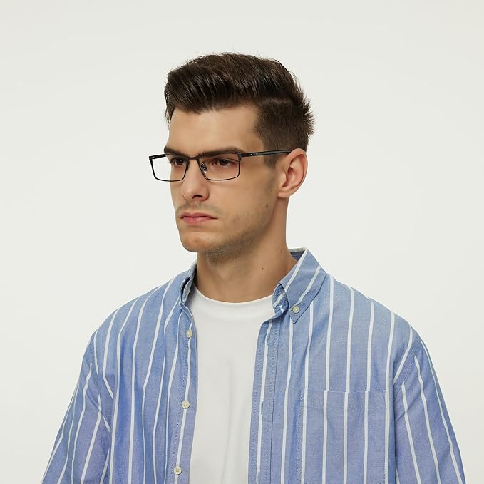 GUDVUE Mens Blue Light Glasses Rectangle Computer Glasses Gaming Glasses, Rectangle Gunmetal