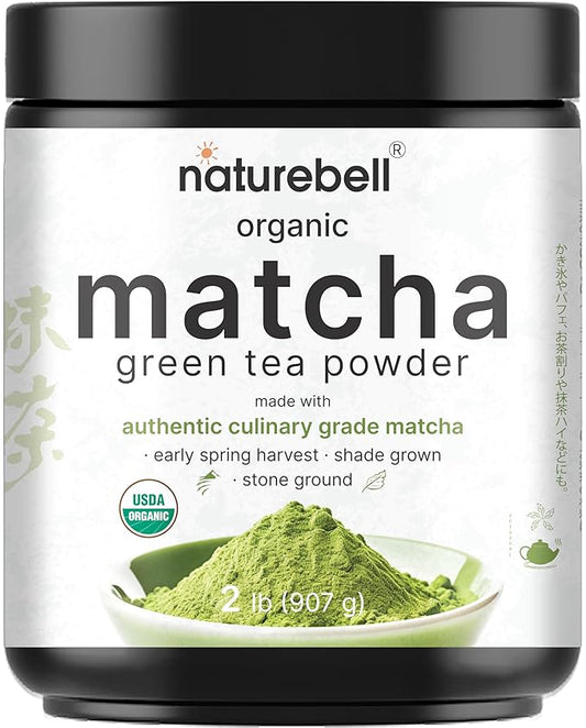 Organic Matcha Green Tea Powder, 2 Pounds | Unsweetened with Zero Sugar, Culinary Grade, Potent Early Harvest, Fine Stone Ground – Vegan, All Purpose, Great for Matcha Latte