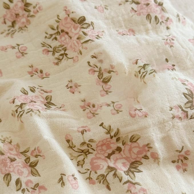 BuLuTu Muslin Baby Blankets for Toddlers Girls Boys, Soft Lightweight Large Crib Blanket 100% Cotton Muslin Baby Quilt for Toddler Bed/Crib/Cot, Floral Print, 47"x51"