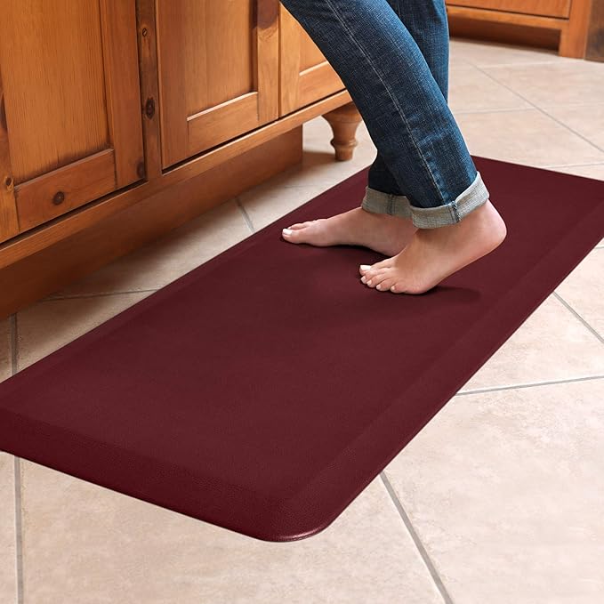 GelPro Stain Resistant Surface with 3/4 Thick Ergo-Foam Core for Health and Wellness, 20"x48", Leather Grain Cranberry