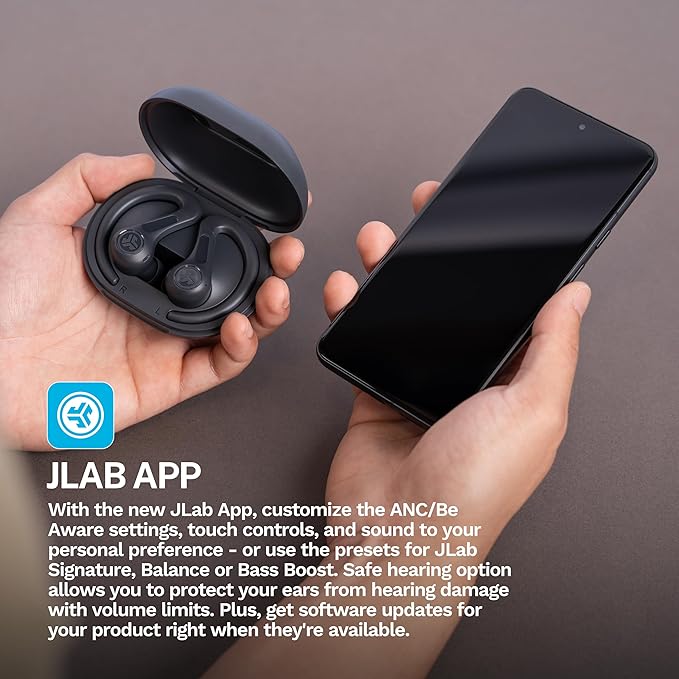 JLab JBuds Sport ANC 4 True Wireless Bluetooth Earbuds + Charging Case, Graphite, Swipe + Touch Controls, Hybrid Active Noise Cancelation, Multipoint Connect, Customized Settings App