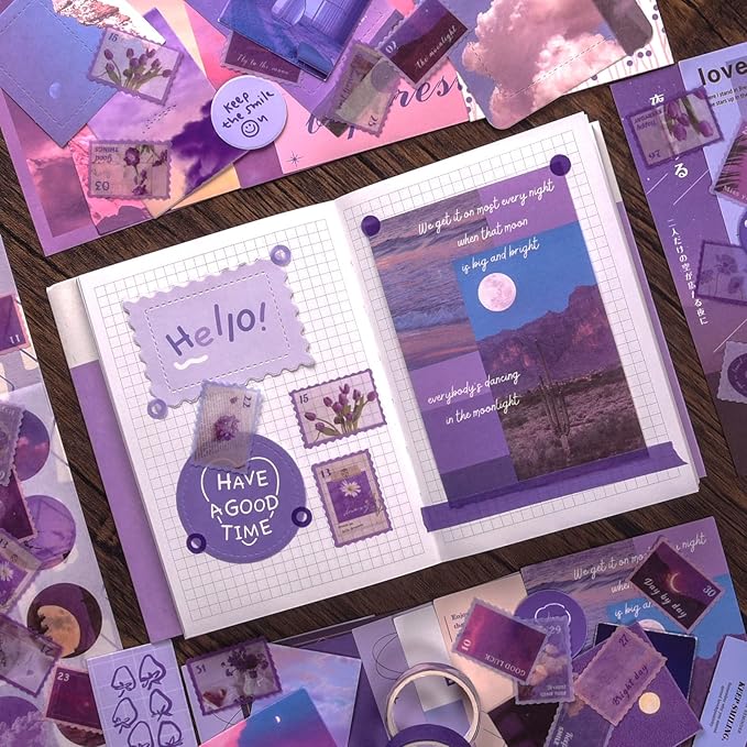 Scrapbooking Supplies Kit, 351pcs Bullet Junk Journal Kit with Journaling Supplies Aesthetic Scrapbook Paper A6 Grid Notebook, Scrapbook Kit, Craft DIY Gift for Adult Teen Girl Kid Women, Moonlight