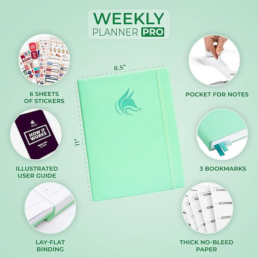 Clever Fox Planner PRO – Weekly & Monthly Life Planner to Increase Productivity, Time Management and Hit Your Goals, 8.5x11″ (Mint)