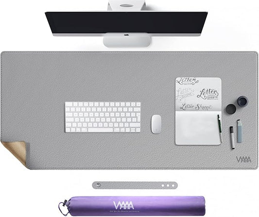 Vyaaa Cork & Leather Desk Mat, 43.3“ x 19.7” Dual Sided Leather Desk Pad, Waterproof Extra Large Desk Mat, Desk Mats on top of Desks for Home or Office (Grey)
