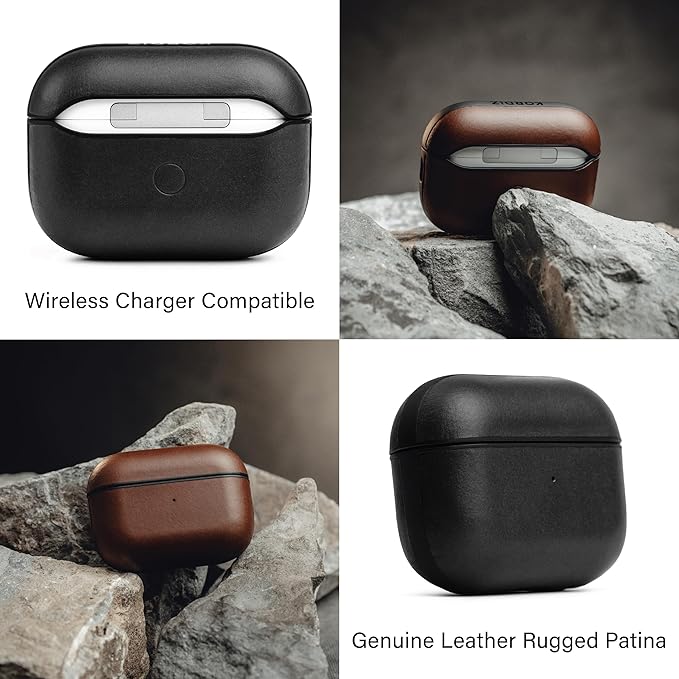 Leather Impact Airpods Pro 2nd Generation Case | Compatible with Airpods Pro Case 2nd Gen | Genuine Leather | MagSafe | Full Drop Protection | Airpod Pro Case (Black)
