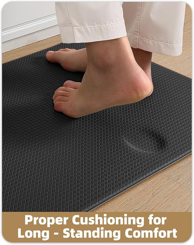 Color&Geometry Anti Fatigue Cushion Kitchen Mat for Floor -24"x71",Wide,Easy Clean, Water & Oil Proof, Anti Slip, Foam Rubber Runner Rug for Front Sink Comfort Standing,Black
