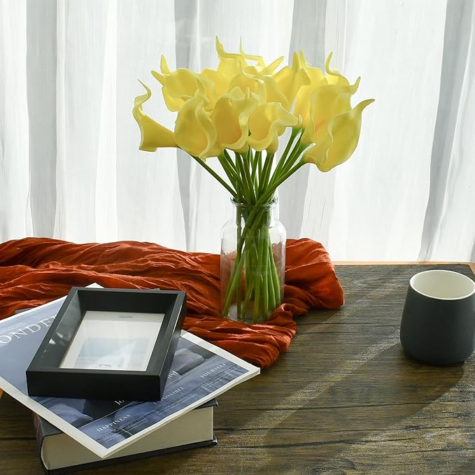 Mandy's PU Light Yellow Calla Lily Artificial Flowers 20 Stems 13.5in Faux Realistic Centerpiece DIY Bridal Bouquet Home Décor