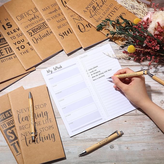 Spakon 20 Sets 2026-2027 Bulk Pocket Planners with Pens Small Daily Weekly Calendar Mini Inspirational Journal to Do List Goals Notepad Employee Appreciation Gift for Coworker Teacher Student(Classic)