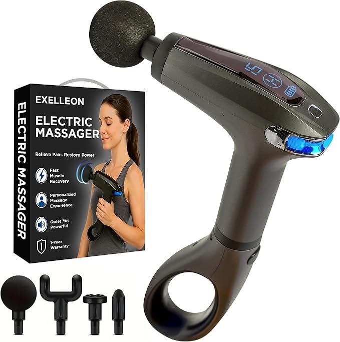 Massage Gun Deep Tissue | Percussion Massager for Back and Neck Pain Relief | Portable Handheld Muscle Massage Guns | Travel-Friendly Carry Case | Rechargable, Extended Ergonomic Handle