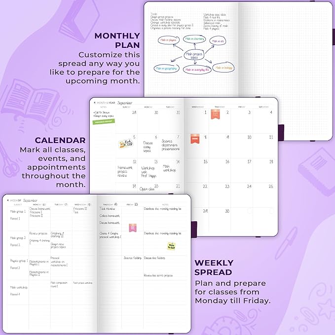 Clever Fox Teacher Planner – School Year Planner with Calendars & Lesson Plans – Book for Classroom & Homeschool Organization, A4 (Purple)