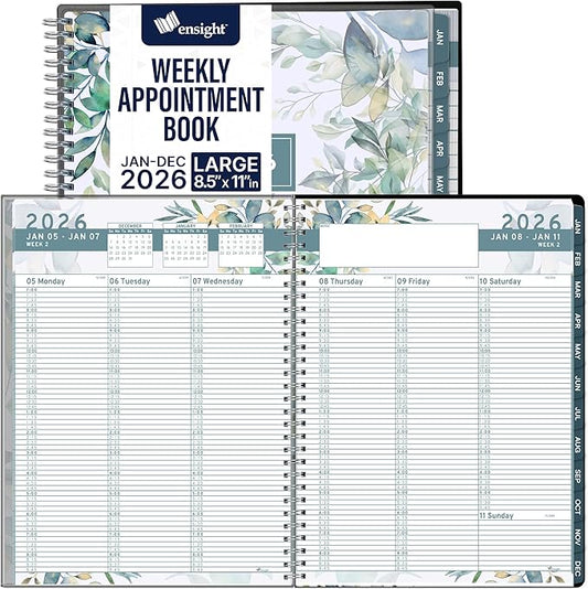 Ensight 2026 Appointment Book & Planner Ensight 8.5 x 11 inches Large Tabbed Daily Hourly Weekly Planner Schedule Book 15 Minute time Slots Business & Personal Planner Jan 2026 Dec 2026 Floral