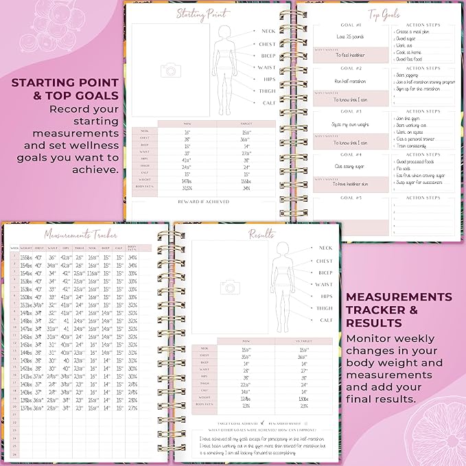 PLANBERRY Food Journal Premium – Nutrition Planner – Diet & Calorie Tracker – Meal & Exercise Diary – Weight Loss Journal (Papaya Garden)