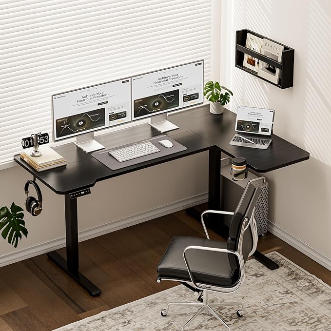 51" Reversiable L-Shaped Electric Standing Desk Adjustable Height Gaming Stand Up Corner Desk Sit Stand Home Office Computer Desk with Splice Board,Black Carbon Top