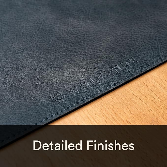 Premium Distressed Faux Vegan Leather Desk Mat | Multifunctional Desk Pad for Home Office | (Black/Grey, 15.75" x 36")