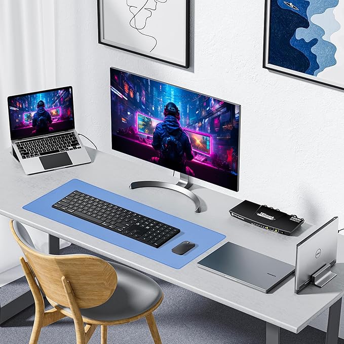 ALOANES Waterproof Mouse Pad, XL Gaming Keyboard Pad with Anti-Slip Base, Grain Jacquard Surface, Extend Desk pad for Gamer, Office & Home, Blue Mousepad 31.5''x 11.8''x 0.12''