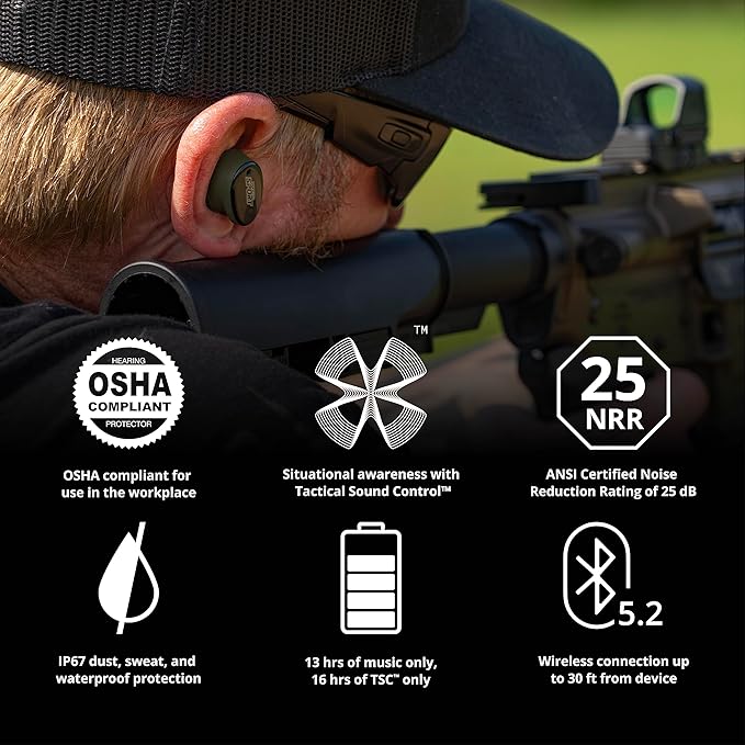 ISOtunes Sport Caliber BT Shooting Ear Protection for Gun Range – Bluetooth Hearing Protection for Shooters, 25 dB Noise Reduction Rating (NRR) Shooting Ear Buds with Electronic Ear Protection