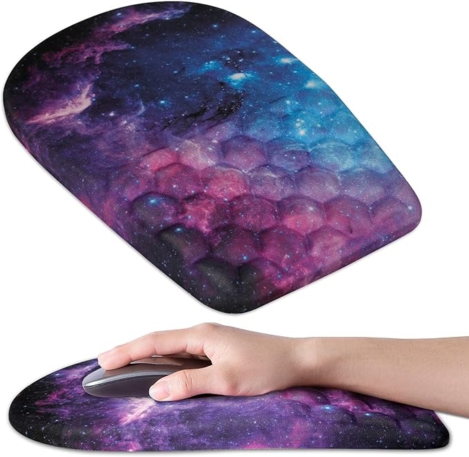 Ergonomic Mouse Pad Wrist Support,Upgrade Mousepad with Massage Design,Non-Slip PU Base Desktop Mouse Pads for Pain Relief, Computer, Office & Home,12 x 8 in（F-Galaxy）