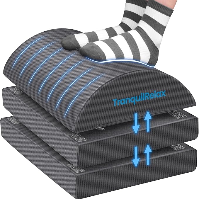 Foot Rest for Under Desk at Work, Gaming Accessories Foot Stool with 3 Adjustable Heights & Washable Cover, Comfortable Office Desk Accessories, Footrest for Office, Home and Car (Gray)