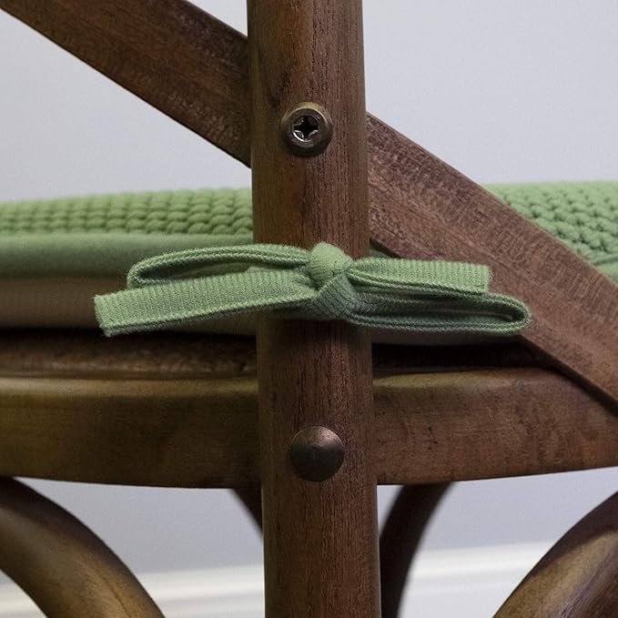 Sweet Home Collection Chair Cushion Memory Foam Pads with Ties Honeycomb Pattern Slip Non Skid Rubber Back Rounded Square 16" x 16" Seat Cover, 6 Pack, Green 6 Pack