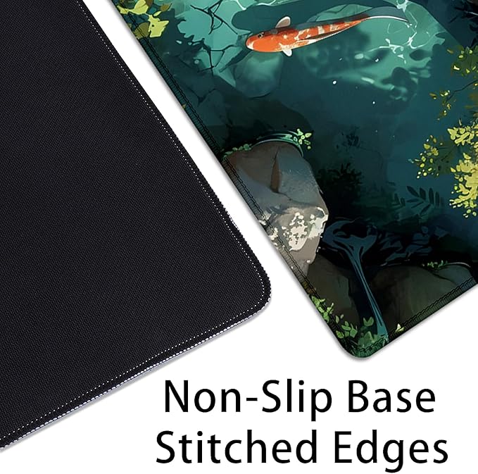 Japanese Koi Carp Fish Desk Pad Mouse Pad,Large Gaming Mouse Mat with Stitched Edges,Non-Slip Rubber Base Mous Mat for Office,Computer,Keyboard,Laptop and Home Desk Pad(27.5X11.8 in)