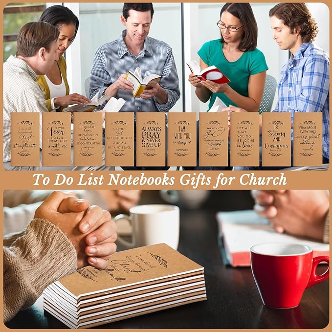 Qilery 30 Pcs Christian Gifts Bulk Pocket Planner 2025-2026 Prayer Journals for Women Men to Do List Weekly Goals for Pastors' Wives Appreciation Day Church Sunday School(Kraft Color,Leaves)