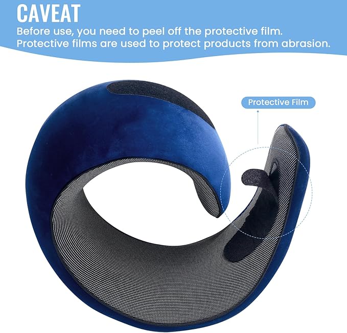 Badink® Memory Foam Neck Travel Pillow, Neck Pillow Airplane with MagicStrap – Adjustable Ergonomic Travel Pillow for Office/Airplane/Car, Washable Cover, Portable Cervical Support (darkblue)