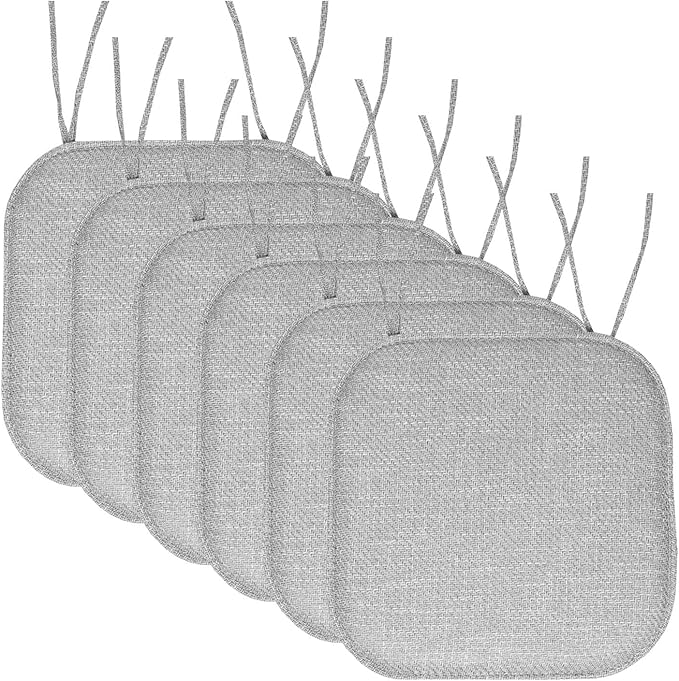 Chair Cushion Memory Foam Pads with Ties Honeycomb Pattern Slip Non Skid Rubber Back Rounded Square 16" x 16" Seat Cover, 6 Count (Pack of 1)