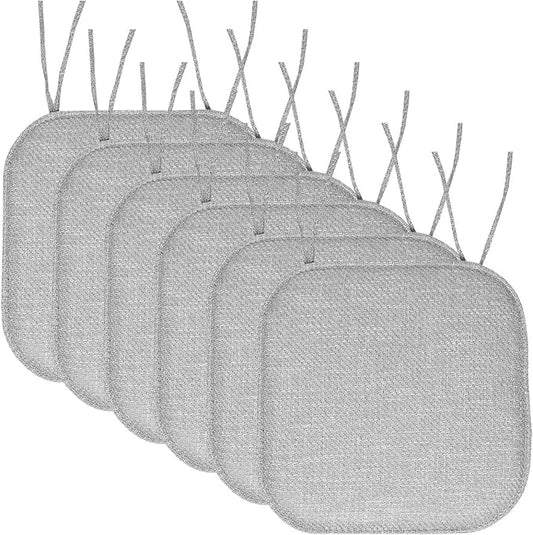 Chair Cushion Memory Foam Pads with Ties Honeycomb Pattern Slip Non Skid Rubber Back Rounded Square 16" x 16" Seat Cover, 6 Count (Pack of 1)