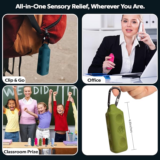 Fidget Toys Adults Sensory Bar – 9-Texture Portable Handheld Fidget Toy with Carabiner for Anxiety & ADHD Relief – Ideal for Kids, Teens & Sensory Seekers | Mossy