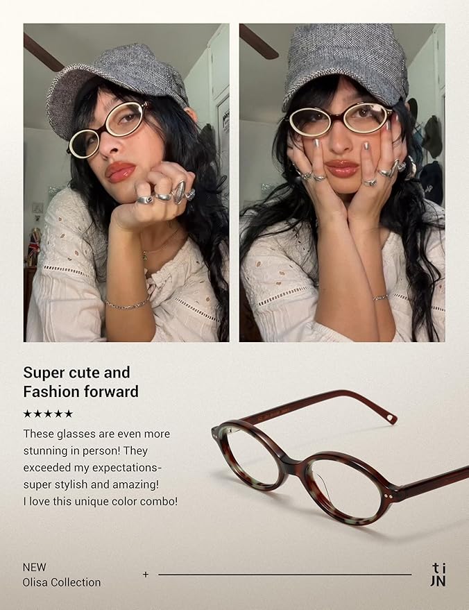 TIJN Olisa Blue Light Blocking Glasses for Women Men,Oval Glasses Frame Bluelight Glasses for Gaming/Computer/Screen