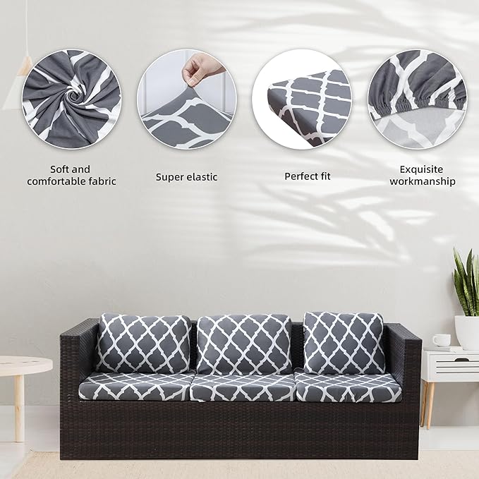 8Pcs Stretch Patio Cushion Covers,Outdoor Couch Covers Replacement,Outdoor Couch & Sofa Slipcovers,for Patio Furniture Cushion Covers,Washable Reusable Furniture Protector (BTC02-Gray,Cover Only)