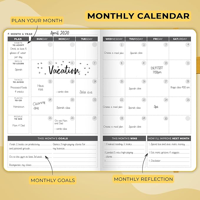 Clever Fox Planner – Undated Weekly & Monthly Planner for Productivity, Time Management & Goals – Organizer Journal – A5 (Amber Yellow)