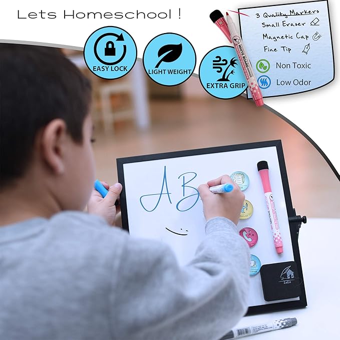 Small Desktop White Board with Weekly Planner 10x10 inch, Magnetic to Do List Dry Erase Board Calendar with Stand, 3 Markers, 4 Magnets, Eraser - Portable Whiteboard for Homeschool and Office Desk