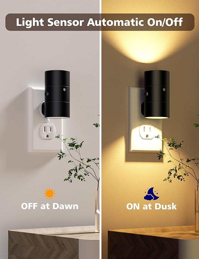 Night Lights Plug Into Wall,3 Color Temperatures LED Night Light Plug in,Dusk to Dawn Sensor,0-100LM Adjustable Brightness,Dimmable Night Lights for Hallway Bathroom Stair Bedroom,Black,6 Pack