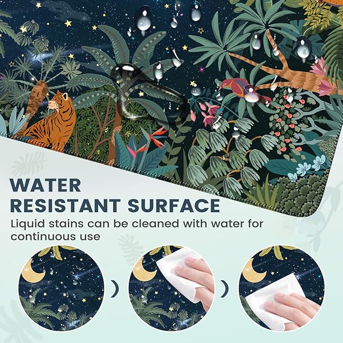 iCasso Midnight Jungle Mouse Pad, Desk Pad Mat, Desk Matt for Desktop, XXL Large Anti-Slip Big Mousepad with Stitched Edges, Keyboard Pad Mouse Mat for Computer(Night)