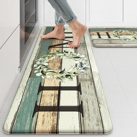 KIMODE Kitchen Mats 2PCS,Cushioned Anti Fatigue Farmhouse Kitchen Rugs and Mats,Non Skid Waterproof Kitchen Mats for Floor,Comfort Foam Standing Desk Mat for Home,Office,Sink,Laundry