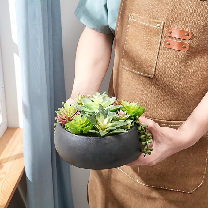 Artificial Succulent Plants Fake Potted Indoor with Ceramic Pot - Home Office, Bedroom, Bathroom Decor - Low Maintenance Desk Plants for Coffee Table & Room Aesthetics（Black）