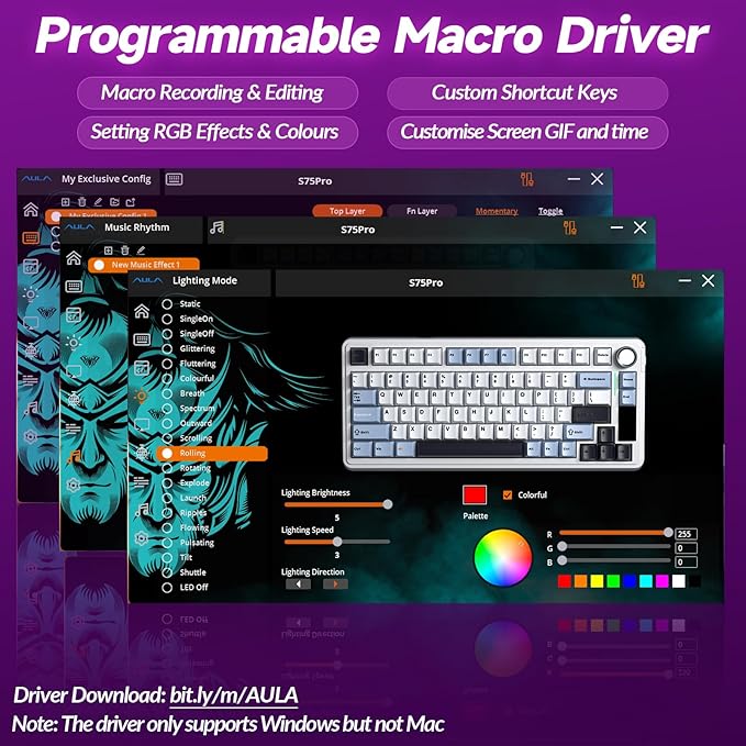 AULA S75 PRO Wireless Mechanical Keyboard with Screen&Knob, 75% Hot Swappable Gaming Keyboard with Pre-lubed Switches, RGB Backlit, PBT Keycaps Creamy Sounding Pc Gaming Keyboards