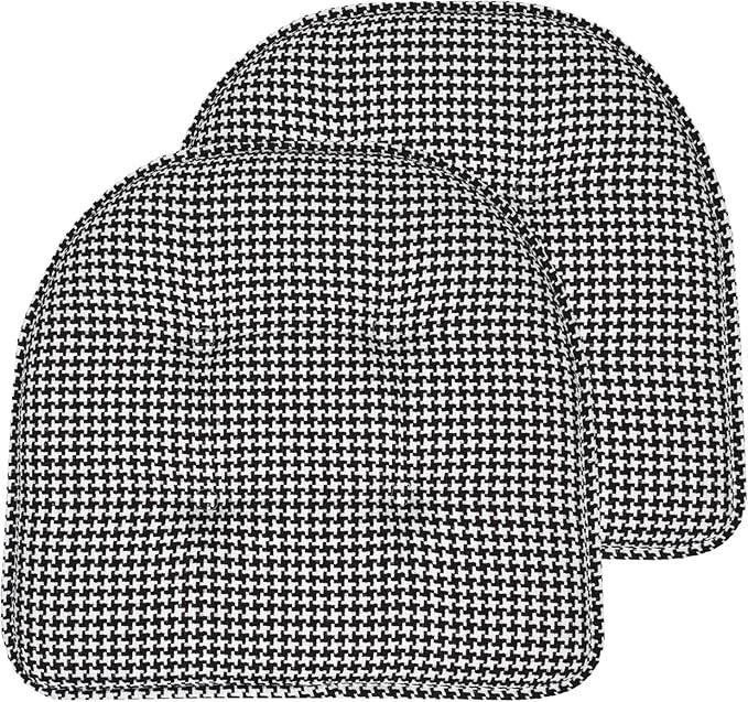 Sweet Home Collection Chair Cushion Memory Foam Pads Tufted Slip Non Skid Rubber Back U-Shaped 17" x 16" Seat Cover, 2 Count (Pack of 1), Houndsooth Black