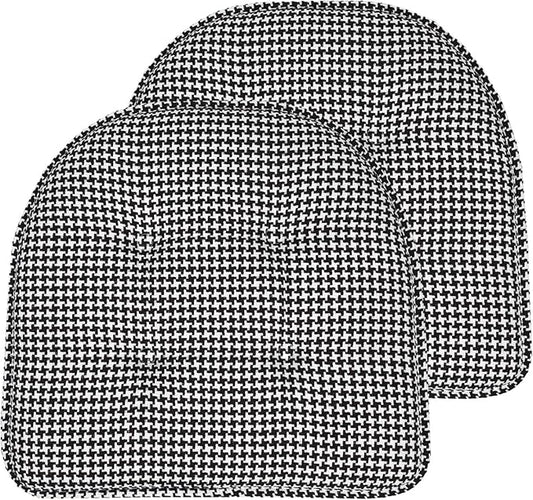 Sweet Home Collection Chair Cushion Memory Foam Pads Tufted Slip Non Skid Rubber Back U-Shaped 17" x 16" Seat Cover, 2 Count (Pack of 1), Houndsooth Black