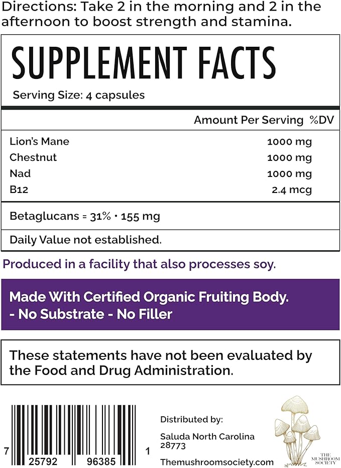 Everyday Youth - Anti-Aging Supplement - Brain & Cellular Energy Formula – Lion’s Mane, Chestnut, NAD, B12 + Beta-Glucans - 120 Vegan Capsules