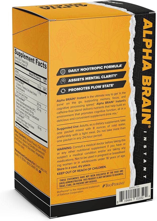 ONNIT Alpha Brain Instant Cognitive Support Drink Mix, BlackBerry Lemonade Flavor, Nootropic Supplement for Focus, Memory, and Clarity, 0.13 oz Packets, 30 Count