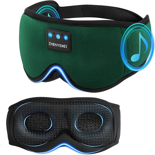 3D Sleep Mask with Bluetooth Headphones, Sleeping Headphones for Side Sleepers, Wireless Music Eye Mask with Ultra-Thin Stereo Speakers for Men, Women, Tech Gifts, Deep Green