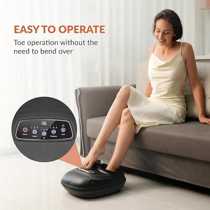CILI Shiatsu Foot Massager Machine with Heat,Electric Heated Feet Massager for Plantar Fasciitis, 3 Kneading & 3 Compression,Up to Size 13, Gifts for Dad Men