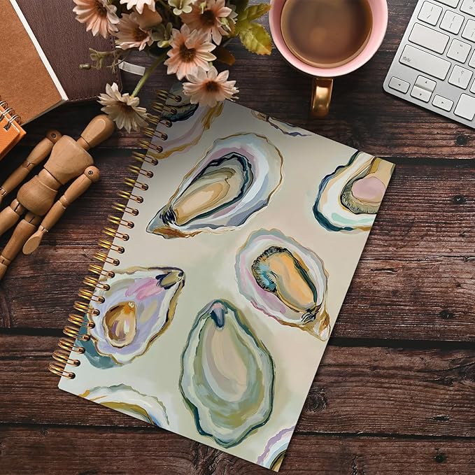 Oyster Gifts Spiral Notebook 5.5x8.3, Coastal Beach Oyster Shell Journal, Ocean Journal Gifts, Beach Notebooks for Note Taking