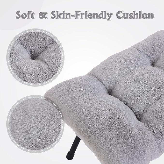 Welnow Folding Foot Stool, Upholstered Small Accent Ottoman with Detachable Thick Cotton Cushion Padded Sofa Stool and Metal Frame for Lazy Chair, Living Room, Bedroom, Plush Grey