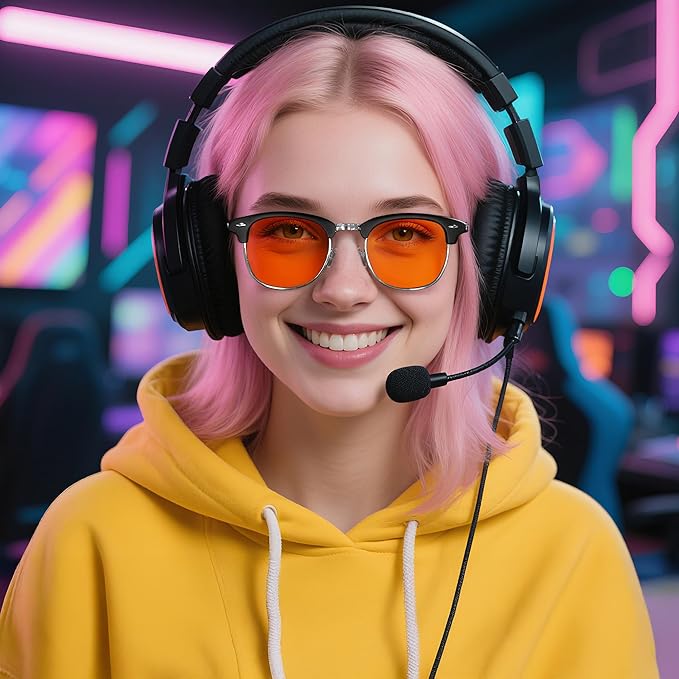 FEISEDY Orange Blue Light Blocking Glasses for Woman Men Amber Lenses Computer Gaming Glasses for Better Sleep