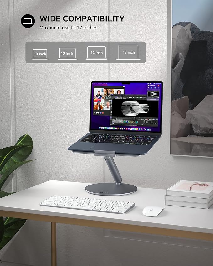 LULULOOK Laptop Stand for Desk 2025, 360 Rotating Adjustable Laptop Riser, Upgraded Foldable Full Aluminum Alloy Computer Stand for MacBook Pro/Air, Dell, HP, Lenovo and Other 10-17inch Laptops